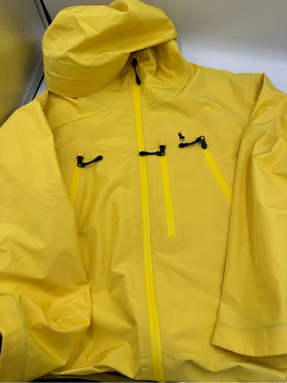 Polo by Ralph Lauren Bright Yellow Hooded Raincoat with Black Trim NWT! 🆕